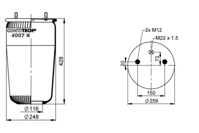 CONTITECH AIR SPRING 4007 N P03 Číslo výrobce: 77237. EAN: 4054391126340.