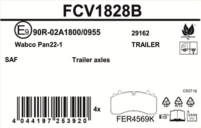 FERODO FCV1828B Číslo výrobce: 29162. EAN: 4044197253920.