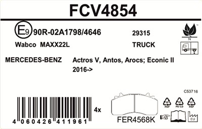 FERODO FCV4854 Číslo výrobce: 29315. EAN: 4060426411961.