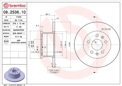 BREMBO 08.2536.10 EAN: 8020584253618.