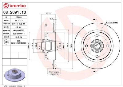 BREMBO 08.2691.10 EAN: 8020584269114.