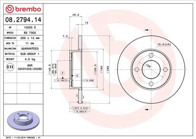 BREMBO 08.2794.14 EAN: 8020584013151.