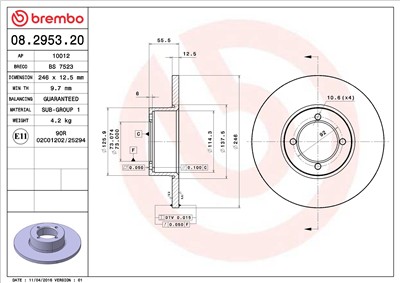 BREMBO 08.2953.20 EAN: 8020584295328.