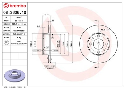 BREMBO 08.3636.10 EAN: 8020584363614.