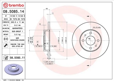 BREMBO 08.5085.11 EAN: 8020584210451.