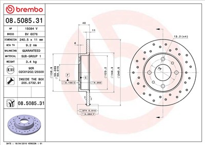BREMBO 08.5085.31 EAN: 8020584215494.
