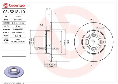 BREMBO 08.5213.10 EAN: 8020584521311.