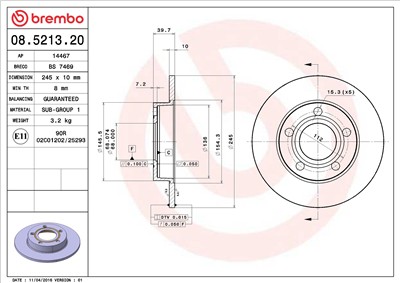 BREMBO 08.5213.20 EAN: 8020584521328.
