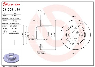 BREMBO 08.5691.10 EAN: 8020584569115.