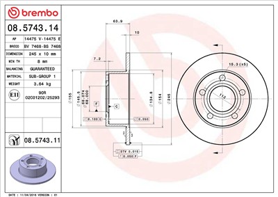 BREMBO 08.5743.11 EAN: 8020584013700.