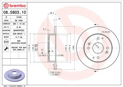 BREMBO 08.5803.10 EAN: 8020584580318.