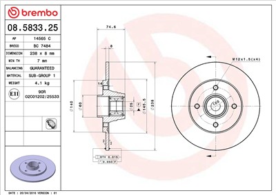 BREMBO 08.5833.25 EAN: 8020584014257.