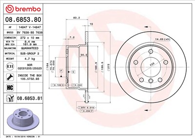BREMBO 08.6853.81 EAN: 8020584025758.