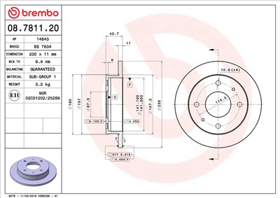 BREMBO 08.7811.20 EAN: 8020584781128.