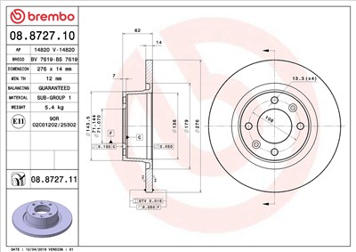 BREMBO 08.8727.11 EAN: 8020584026755.