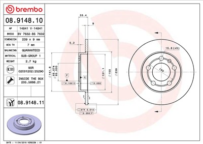 BREMBO 08.9148.11 EAN: 8020584022818.