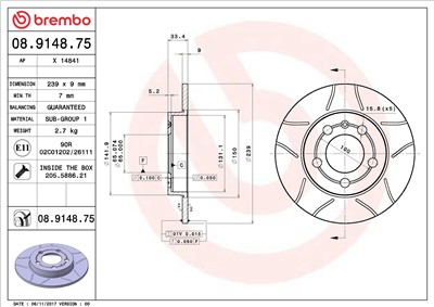 BREMBO 08.9148.75 EAN: 8020584014981.