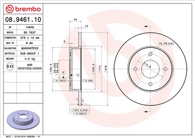 BREMBO 08.9461.10 EAN: 8020584946114.