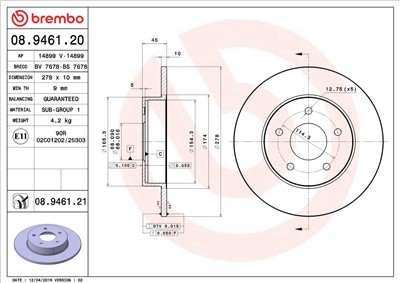 BREMBO 08.9461.21 EAN: 8020584214077.
