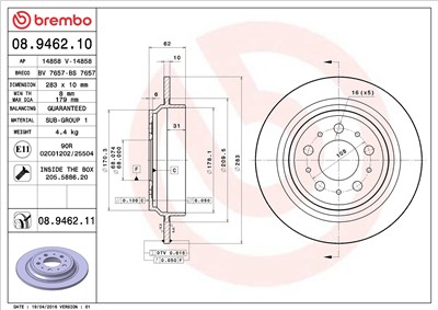 BREMBO 08.9462.11 EAN: 8020584027363.