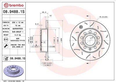 BREMBO 08.9488.1S EAN: 8020584345368.