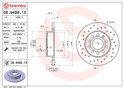 BREMBO 08.9488.1X EAN: 8020584212288.