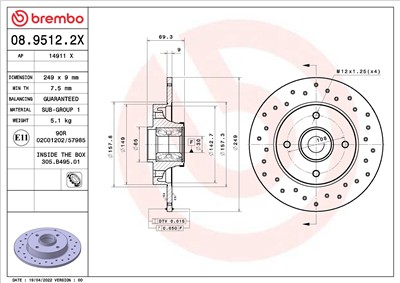 BREMBO 08.9512.2X EAN: 8020584321249.