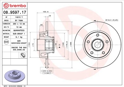 BREMBO 08.9597.17 EAN: 8020584016947.