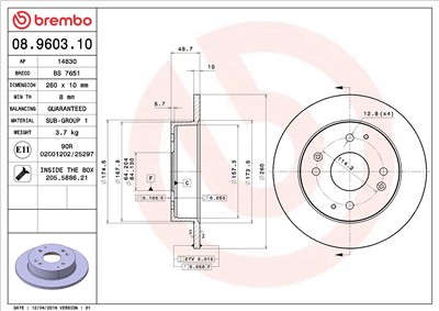 BREMBO 08.9603.10 EAN: 8020584960318.