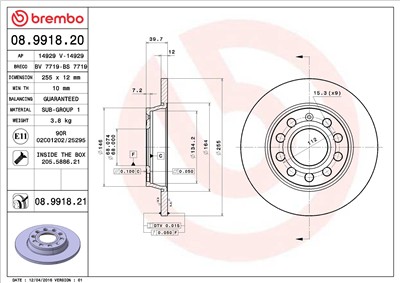 BREMBO 08.9918.21 EAN: 8020584023310.