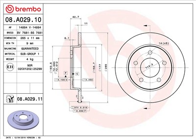 BREMBO 08.A029.10 EAN: 8020584014820.