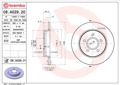 BREMBO 08.A029.21 EAN: 8020584017418.