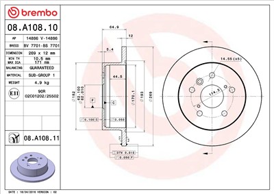 BREMBO 08.A108.10 EAN: 8020584016473.