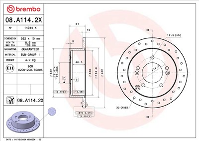 BREMBO 08.A114.2X EAN: 8020584343128.