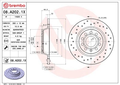 BREMBO 08.A202.1X EAN: 8020584212325.