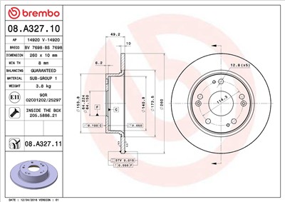 BREMBO 08.A327.11 EAN: 8020584037997.