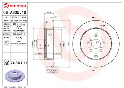 BREMBO 08.A335.11 EAN: 8020584211984.