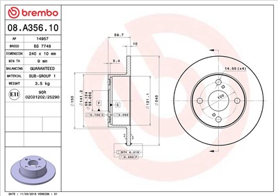 BREMBO 08.A356.10 EAN: 8020584019054.