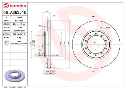 BREMBO 08.A363.10 EAN: 8020584213568.