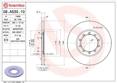 BREMBO 08.A530.10 EAN: 8020584019344.