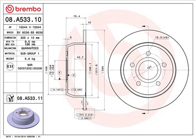 BREMBO 08.A533.11 EAN: 8020584039854.