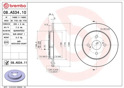 BREMBO 08.A534.11 EAN: 8020584216750.