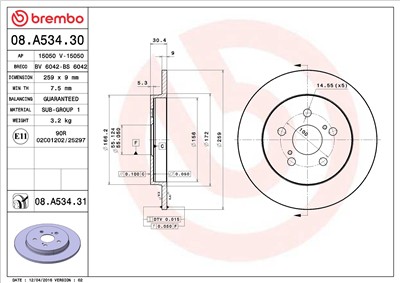 BREMBO 08.A534.31 EAN: 8020584210581.