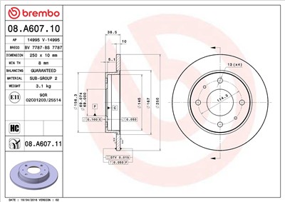 BREMBO 08.A607.11 EAN: 8020584213988.