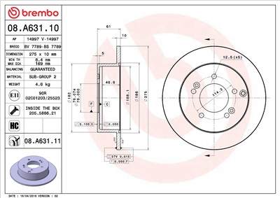 BREMBO 08.A631.11 EAN: 8020584217146.