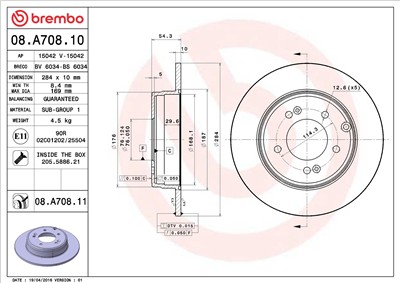 BREMBO 08.A708.11 EAN: 8020584215937.