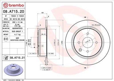 BREMBO 08.A715.21 EAN: 8020584225882.