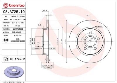 BREMBO 08.A725.11 EAN: 8020584216958.