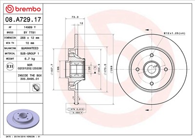 BREMBO 08.A729.17 EAN: 8020584025321.