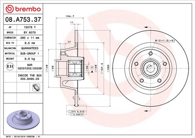 BREMBO 08.A753.37 EAN: 8020584216804.